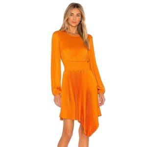 NWT A.L.C Behati Mini Dress Orange Pleated Satin Gabriella - Size 8